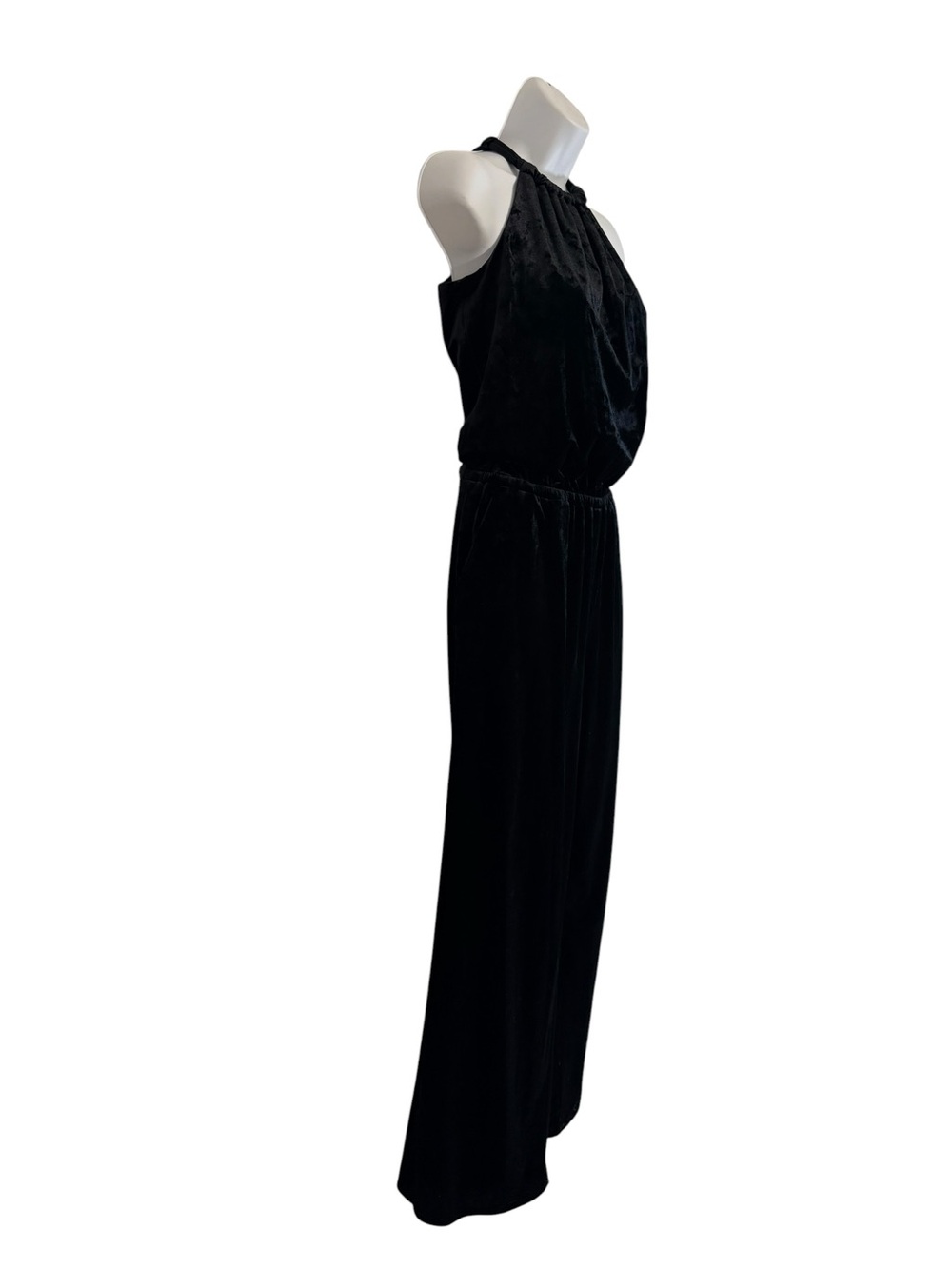 Trina Turk Black Velvet Party Halter Wide-Leg Jumpsuit SzS NWT FLAWED NO BELT - Picture 11 of 12